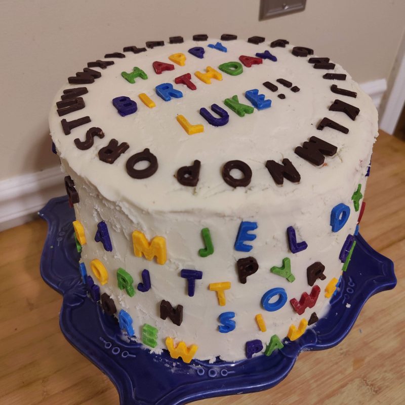 Alphabet birthday cake, another angle