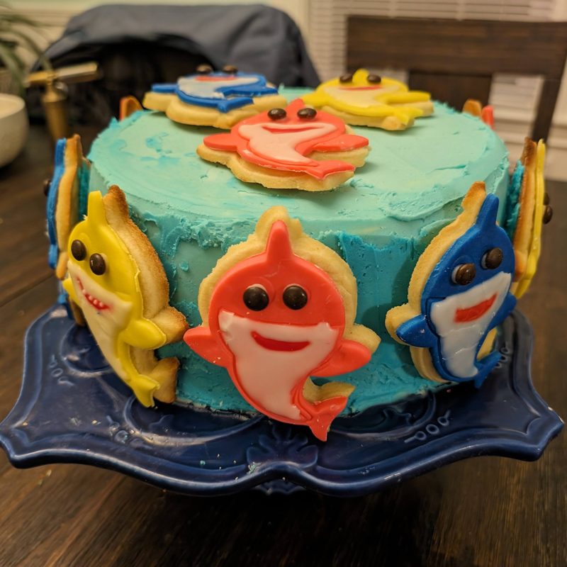 Shark cookie cake from the side