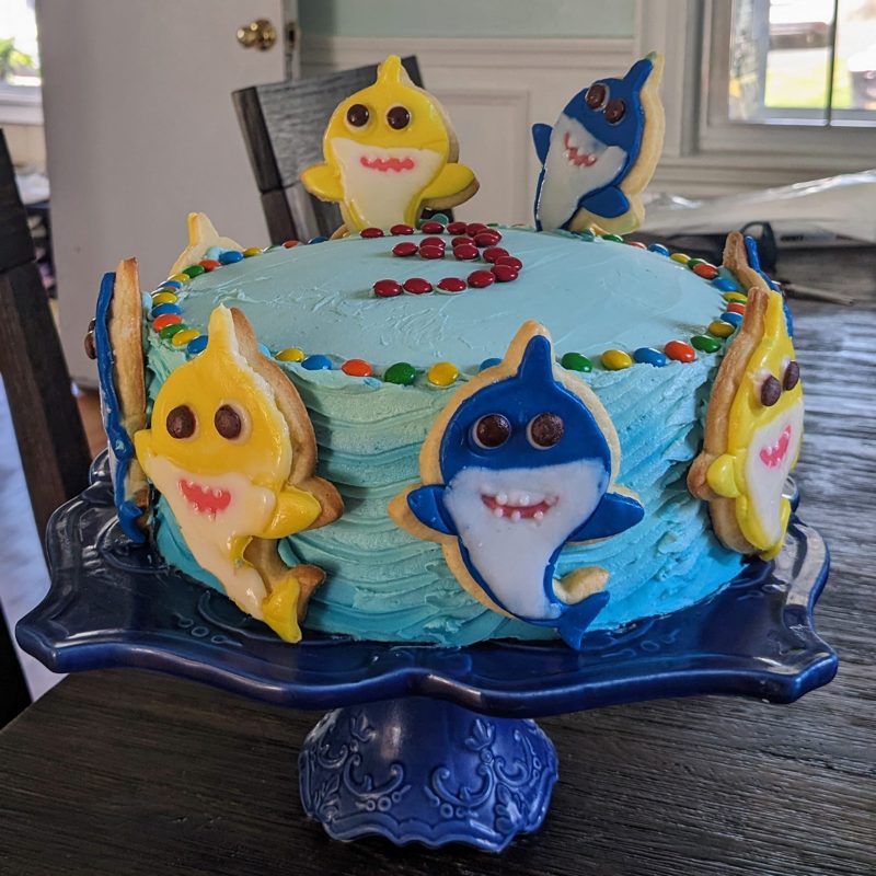 Number 3 shark cake from the side